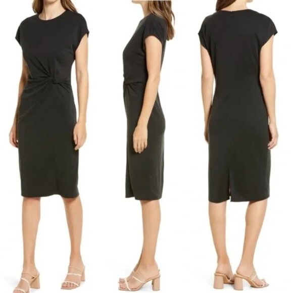 Halogen Nordstrom Twist Front Knit Sheath Dress In Black Size M Modal Blend $79 - Picture 1 of 15